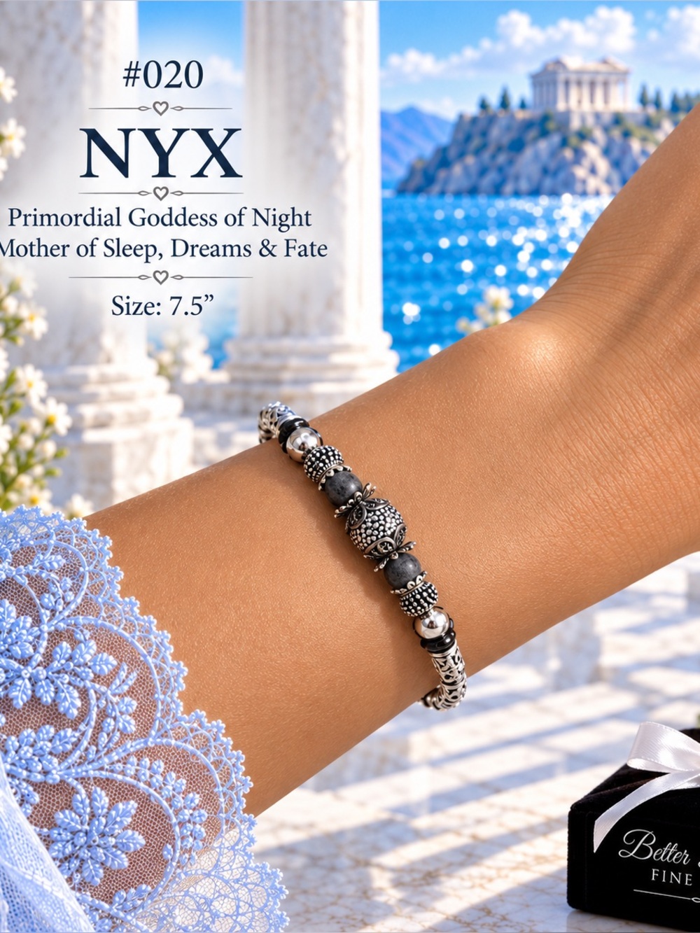 🥀NYX #020 — Sterling Silver Bracelet | Goddess of Night | 7.5”🥀